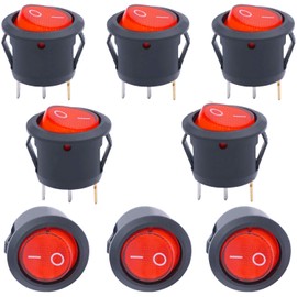 TWTADE / 8Pcs Red Light Illuminated ON/Off 3 Pin 2 Position SPST Snap-in Round Latching Button Toggle Rocker Boat Switch AC 250V/10A 125V/12A （Quality Assurance for 1 Years）KCD1-5-101N-R