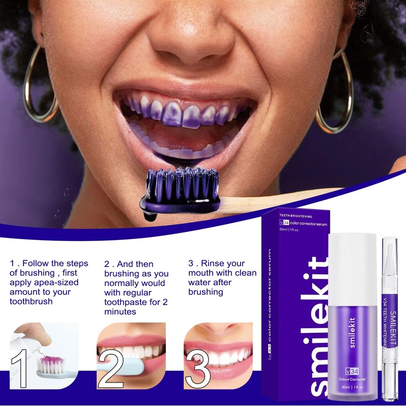 Colour Corrector Serum Hi Smile Purple Toothpaste 2 Pieces White