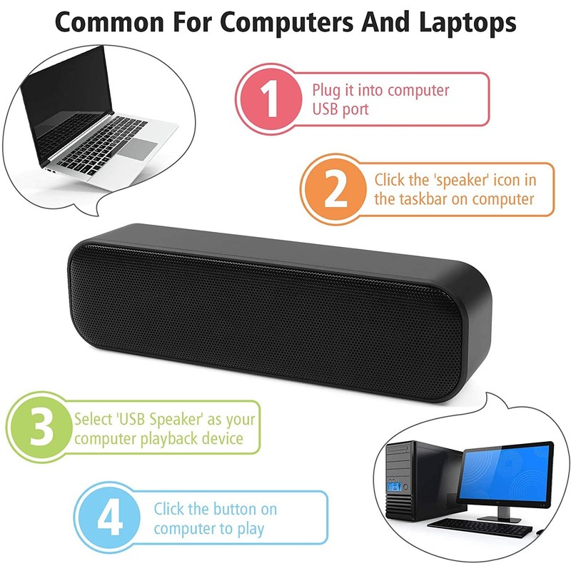 NOMOY USB Computer Speaker,Mini Portable Soundbar with 3D Surround Stereo,USB