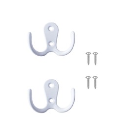 Yesmin 2 Pcs Double Prong Robe Hooks, Dual Coat Hooks Wall Mounted Hanging Clothes for Bathroom Bedroom Door Wall Retro Metal Cloth Hanger Double Coat Hooks with 4 Screws (White)