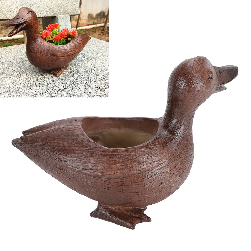 Duck Shaped Planter Resin Waterproof Decorative Animal Flower Pot for