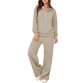 Two Piece Sets for Women Fall Travel Outfits Long Sleeve Sweat Tracksuit Workout Sweatsuit Loose Loungewear Women's Winter Clothes Matching Sweat Sets for Women Zip Up Grey L