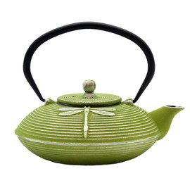 Cast Iron Teapot,SECHUDO Tea Kettle Coated with Enameled Interior for Loose Tea,Cast Iron Teapot with Stainless Steel Infuser for Stovetop Safe (27.1oz Flat Dragonfly Pattern)