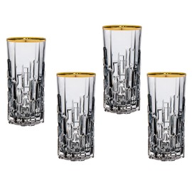 Godinger Highball Glasses Beverage Glass Cup Set, Goblets, DOFs Gold Rim Milana Set of 4 - Smoke
