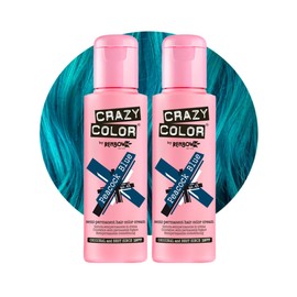 Crazy Color Vibrant Peacock Blue Semi-Permanent Duo Hair Dye. Highly Pigmented Teal Turquoise Conditioning & Oil Nourishing Vegan Formula | No Bleach or Ammonia | 200ml