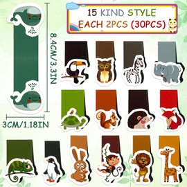 Lets Joy Magnetic Bookmarks, Pack of 30 Magnetic Bookmarks, Animals, Magnetic Page Markers, Colourful Cute Animals Bookmarks, Reading Stationery Gifts