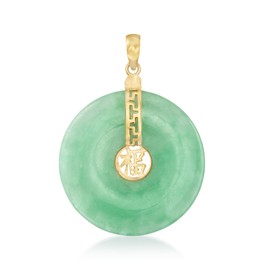 Ross-Simons Jade "Blessing" Circle Pendant in 14kt Yellow Gold