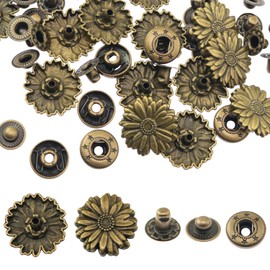 yyangz 15 Sets Metal Flower Snap Button Vintage Leather Craft Snap Button Garment Accessory Sewing Part DIY Handmade Wallet Handbag Brooch Decoration