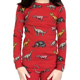 LittLong 12M-5Y - Conjunto de pijama de dinosaurio 100% algodón, ajuste cómodo, 2 piezas, Rojo, 18-24 Meses