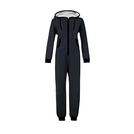 WOTOGOLD Men and Women Adult Pajamas Sportswear Hooded Unisex Jumpsuit Black Zipper Navy Blue XXL