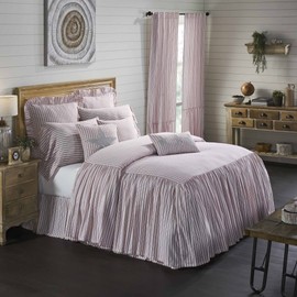 Piper Classics Timeless Ticking Red Ruffled Queen Bedspread, High Skirt on 3 Sides, Vintage Farmhouse Bedding, Christmas