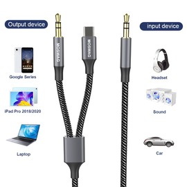 MOSWAG AUX Cable 1.64FT/0.5M Auxiliary Cable 3.5mm AUX Cord Male to Male Audio Stereo Cord Type C to 3.5mm Headphone Stereo Car Cord Compatible for Headphones,Car,Home Stereos,Speaker,Echo