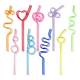 18PCS Reusable Straw,Curly Hard Plastic Straws,Party Drinking Straws Novelty for Kids,Multi-Shaped Colorful Silly Straws,Bendy Straws Party Decorations Supplies for Picnic,Camping,Party,Bendy strwas
