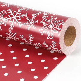 BIOBROWN Reversible Christmas Wrapping Paper - 17 Inch X 33 Feet (46.7 sq. ft. ttl.) - Snowflake and Polka Dots Design Perfect for Xmas, Party, Holiday Gift Wrap