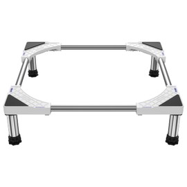 SEISSO Mini Fridge Stand with 4 Stainless Steel Feet Height 7"-8.2". Large Adjustable Multifunctional Washing Machine Stand , Max Load 770LB. Appliance Base Stand for Home (White)