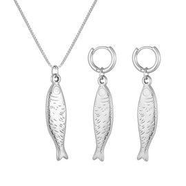 KOFISNI Fish Necklace and Earring sets for Women Dainty Gold Sliver Beachy Dangle Hoop Earrings Y2k Charm Drop Necklace Trendy Summer Beach Ocean Theme Jewelry set (Silver)