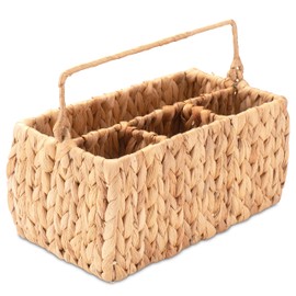 Decorasian Cutlery holder made of water hyacinth - braided cutlery basket for the table - table butler for cutlery and utensils - with practical handle
