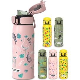 TAKWAY Children's Stainless Steel Drinking Bottle, 550 ml, Leak-Proof and Suitable for Carbonated Drinks, BPA-Free, Bottle for School, Sports (Flamingo)