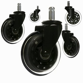 HnF shop 5/pk 3'' Heavy Duty Replacement Roller-Skates Style Rubber Desk Chair Casters Soft PU Office Chair Wheels Set for Save All Types of Flooring Best Protection for Your Floors