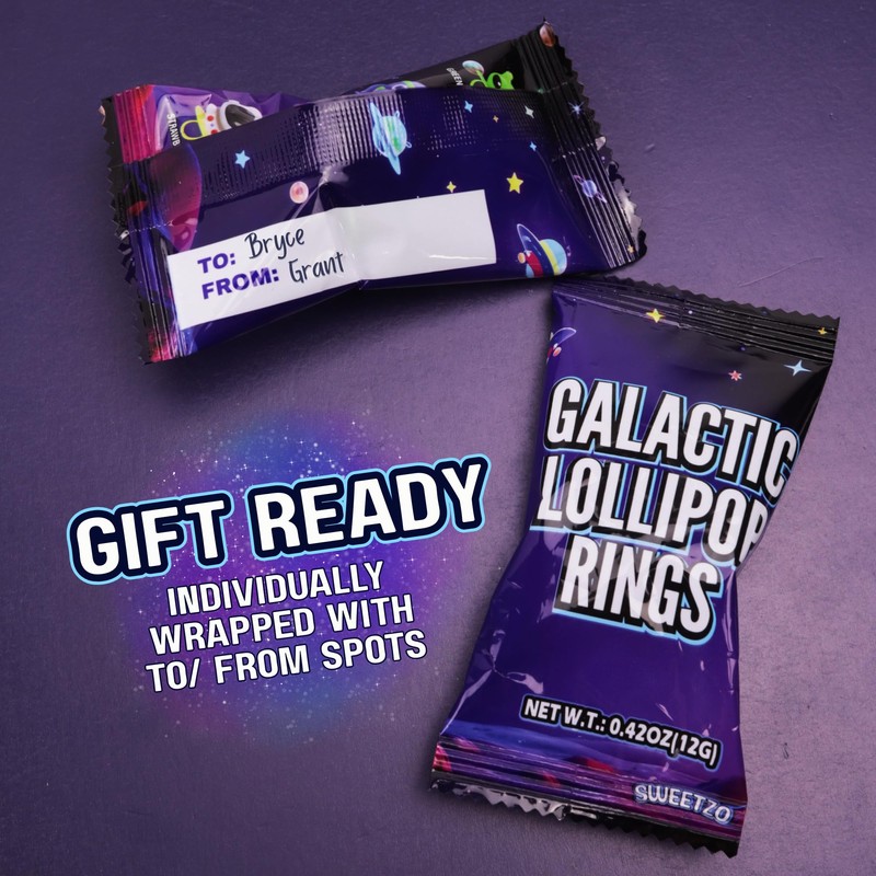 Outer Space Party Favors, Individually Wrapped Galactic Lollipop Rings, Rocketship,