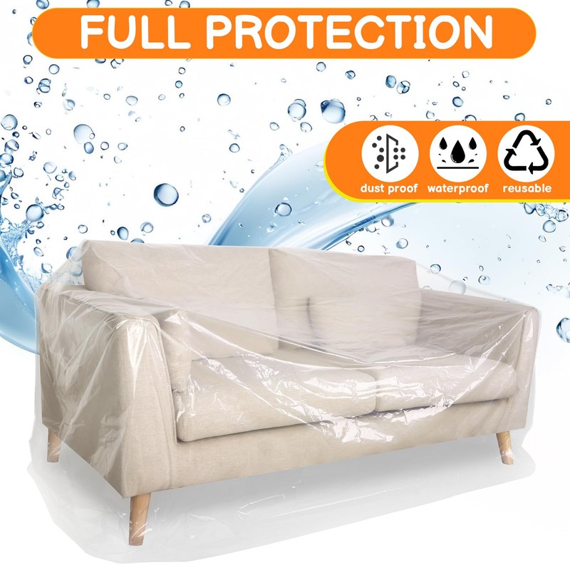 1 Pack Plastic Sofa Covers, 300 x 135cm Waterproof &