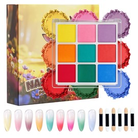 GELLAKTIK Nail Pigment Powder Palette, 9 Colors Solid Pigment Powder for Nails Set, Vibrant Ombre Gradient Nail Art Manicure DIY Kit with 6 Sponge Sticks for Vibrant Long-Lasting Beginners