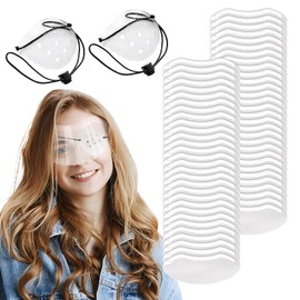 50PCS Shower Face Eye Shield, One-Time Transparent Shower Visor for Adults, with 2 Porous Plastic Transparent Eye Masks, for Haircut Hair Spray, Salon Supplies, Makeup Eyelash Extensions