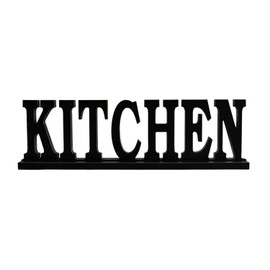 YUMBOR Black Wooden Cutout Kitchen Letters Freely Standing Sign Table Kitchen Décor Kitchen Tabletop Fireplace Mantel Centerpiece Decoration Standing Rustic Wood Block Letters Decoration (Kitchen)