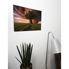 The Plum Penguin Great Plains Tornado Sunset Dual A4 Wood MDF Wall Art, Nature Storm Home Decor Canvas Alternative 40 x 30cm