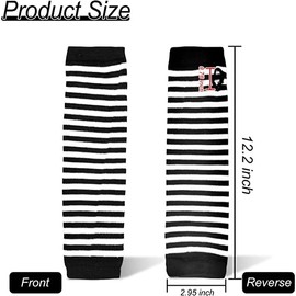Andiker Fingerless Gloves with Long Sleeves for Women, Stretchy Striped Knitted Arm Warmers, Thumb Hole Gloves, Black and White