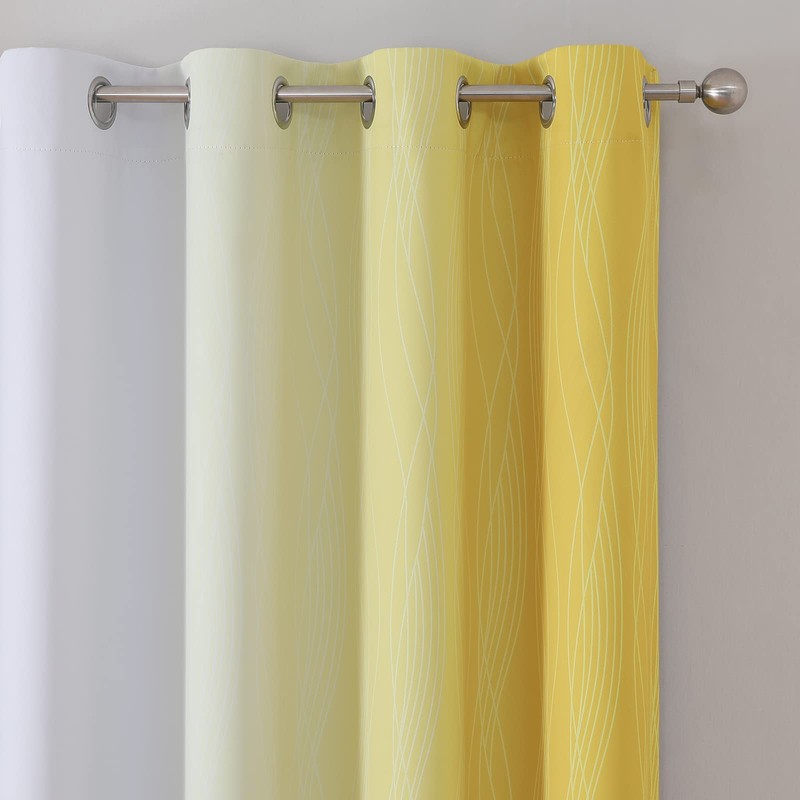 VEHEDE Yellow and Greyish White Ombre Blackout Curtains 45 Inch