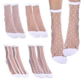 TIESOME Women's Ruffle Socks, Transparent Traditional Socks, Thin Fine Stockings, Fashionable Mesh Summer Socks, 5 Pairs, White