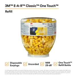 3M Ear Plugs, E-A-R Classic One Touch Refill 391-1001, Bottle of 500 Pairs of Disposable Earplugs, Uncorded, Noise Reduction Rating 29 dB NRR, Foam, Regular Size, Roll Down, ANSI/ASA S12.71-2018