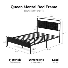 Susalt PU Leather Queen Bed Frame, Queen Size Metal Platform Beds with Upholstered Headboard & Footboard, 12" Underbed Storage Space, Easy Assembly, Noise-Free, No Box Spring Needed, Black (Black)