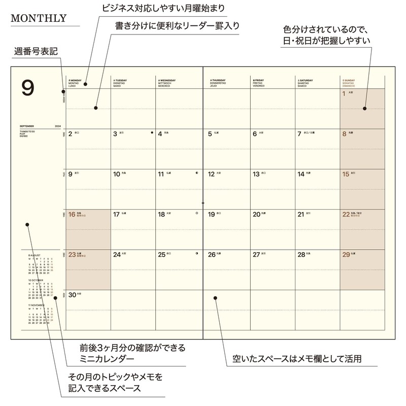 Laconic LAMS83-160OL 2025 A5 Monthly Notebook, 2 Pockets, Olive (Begins