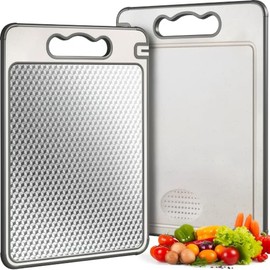 U Chef Tabla de Acero Inoxidable para Picar Cocina Doble Cara, Tabla para Cortar con Fibra de Paja de Trigo, Antiderrapante y Apta para Lavavajillas