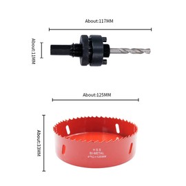 4.92 inch Hole Saw, LAIWEI 125mm Hole Cutter, with A2 Heavy Duty Mandrel, 4341 Drill bit for Drilling Wood, Sheet Metal, Aluminum Profiles, Drywall, PVC and Other Materials (4-15/16” 125mm)