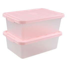 Qqbine 14 Quart Plastic Latching Storage Box, Plastic Underbed Storage Bin with Pink Lids, 2 Packs