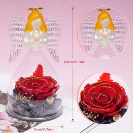 Eternal Rose in Glass, Angel Figure, Gifts for Mum, Infinity Rose Birthday Gift for Women, for Mother, Grandma for Birthday, Christmas, Mother's Day, Valentine's Day, Anniversary