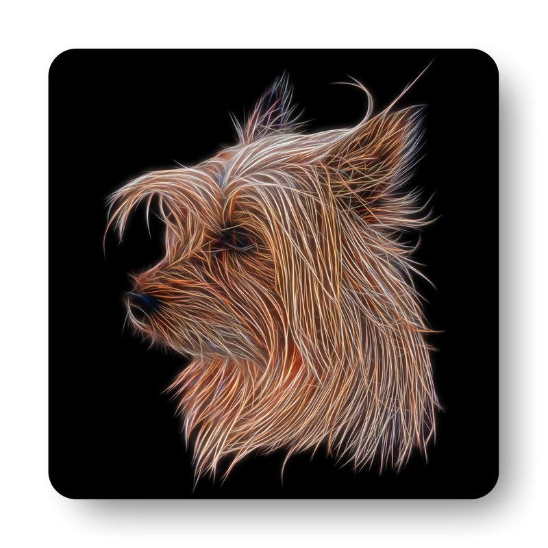 Fractal Artworks Silky Terrier Coaster Set with Fractal Art Design.