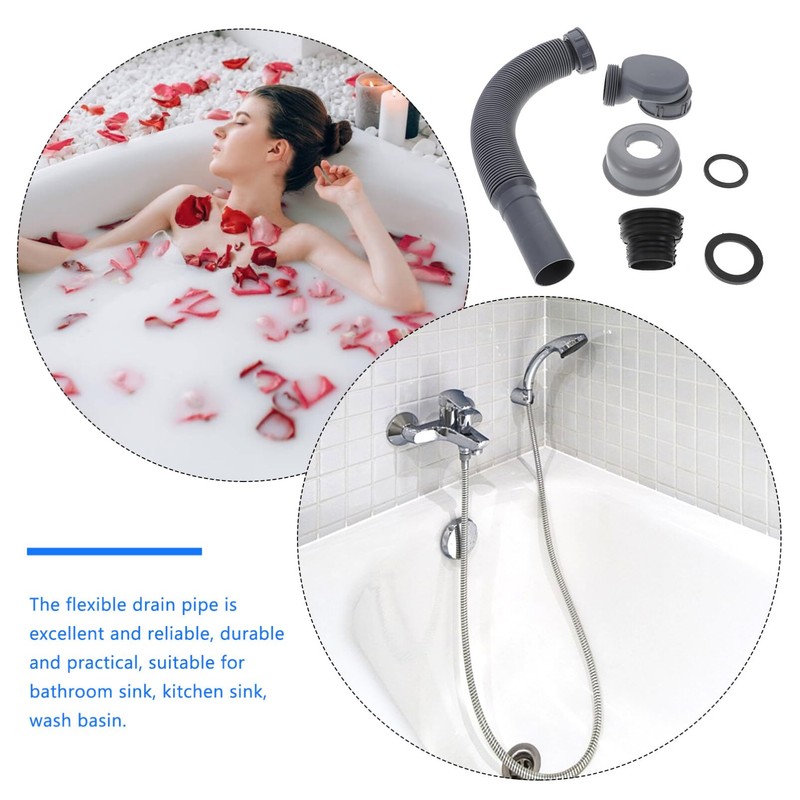 1 Set Bathtub Drain Plastic Flexible Drain Kitchen Drain Expandable