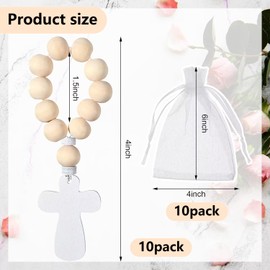 KAZIPA 10pcs Baptism Favors,Wooden Rosary Beads with Cross Pendant and White Mesh Bags, Rosary Favors Band Wooden Bulk Catholic Rosary Beads for Baptism First Communion Confirmation Baby Shower Christening