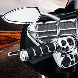 DREAMIZER Motorcycle Hand Grips Universal Non-Slip Handgrips Handlebar Grips Chrome Black Aluminum Rubber(1''/25mm Diameter Bars)