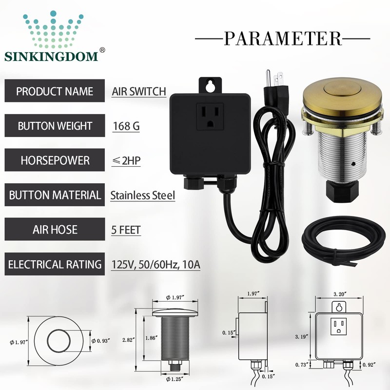 SINKINGDOM Garbage Disposal SinkTop Air Switch Kit with Stainless Steel