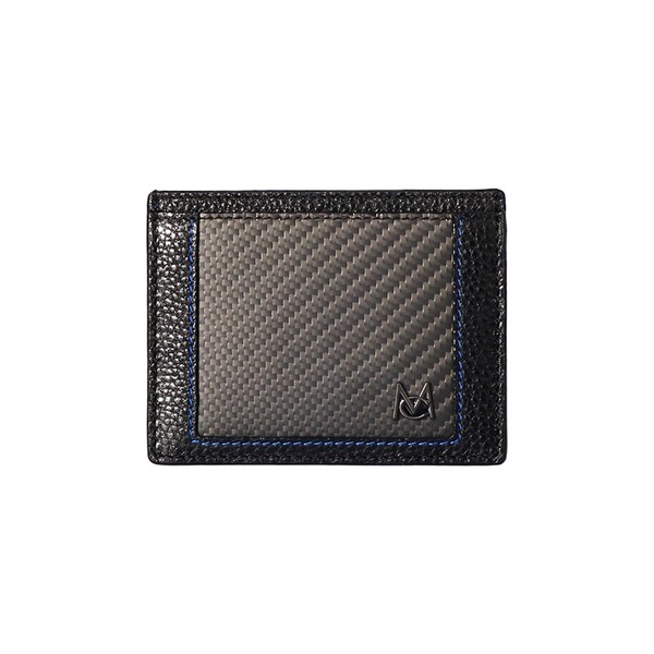 MON Carbone Harmony Tarjetero de fibra de carbono suave y piel italiano, Azul, Single Card Holder, Moderno