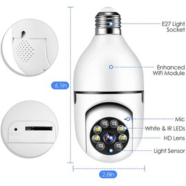 1080 P E27 Light Bulb Surveillance Camrea - 5G, Wifi, Night Vision, Automatic Activity Tracking, 4X DigitCameraal Zoom, Video Security Monitor, and Associated app.