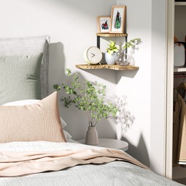 Sriwatana wooden corner shelf, hanging shelf, wall shelf, book shelf, design metal, vintage, country house style, solid wood paulownia for bedroom, living room, hallway, bathroom, etc.