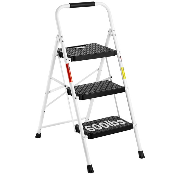 BONTEC 3-Step Ladder, Folding Step Stool with Wide Anti-Slip Pedals,
