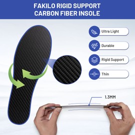 FAKILO Carbon Fiber Insole 1 Piece, Carbon Fiber Foot Plate Shoes Insert for Women Men, Rigid Support for Hallux Rigidus, Turf Toe, Foot Fractures, Mortons Toe - 223mm