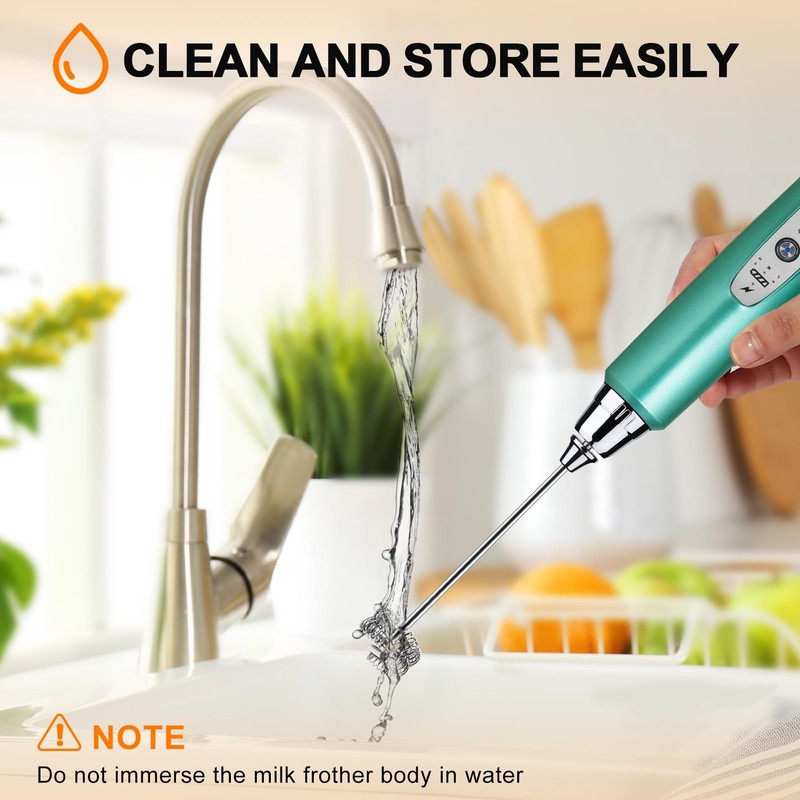 YUSWKO Green Handheld Milk Frother Wand for Coffee, Rechargeable Electric